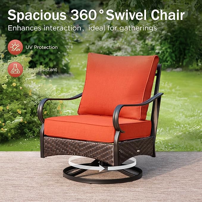 Patio Furniture Set with 56" Fire Pit Table, Premium Outdoor Wicker Metal Frame Furniture with Upgraded Waterproof Thick Cushions for Porch, Poolside, Deck, and Yard