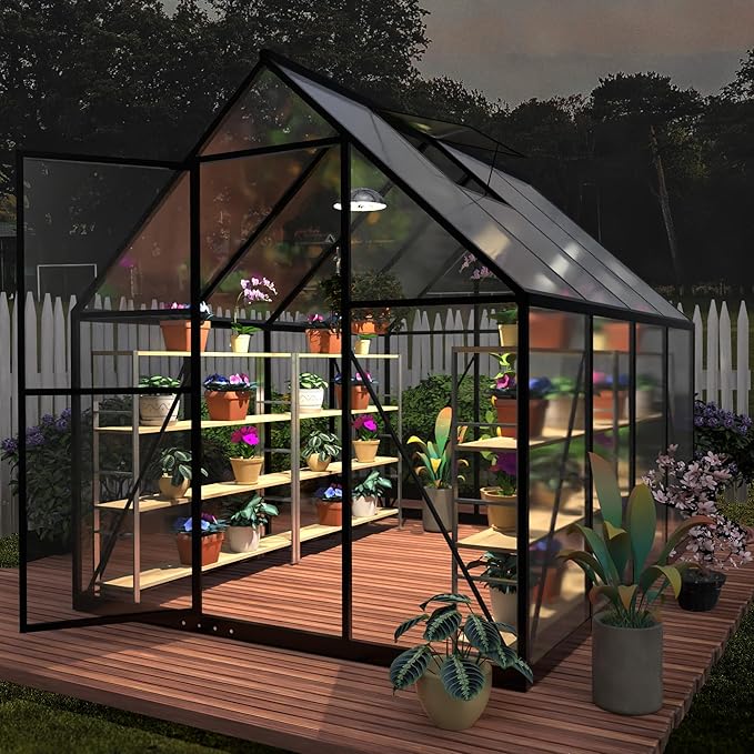 HOOYEAH Green Houses for Outside, 6x10x6.4 FT Polycarbonate Greenhouse with Lockable Door, Heavy Duty Winter Greenhouses for Outdoors, Aluminum Sunroom Plant Care House