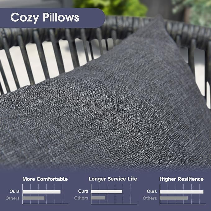 PURPLE LEAF 7 Pieces Patio Dining Set Wicker Outdoor Furniture Rectangular Table and Chairs Set for Garden Deck Aluminum Frame Backyard Kitchen Set, Cushions and Pillows Included Grey