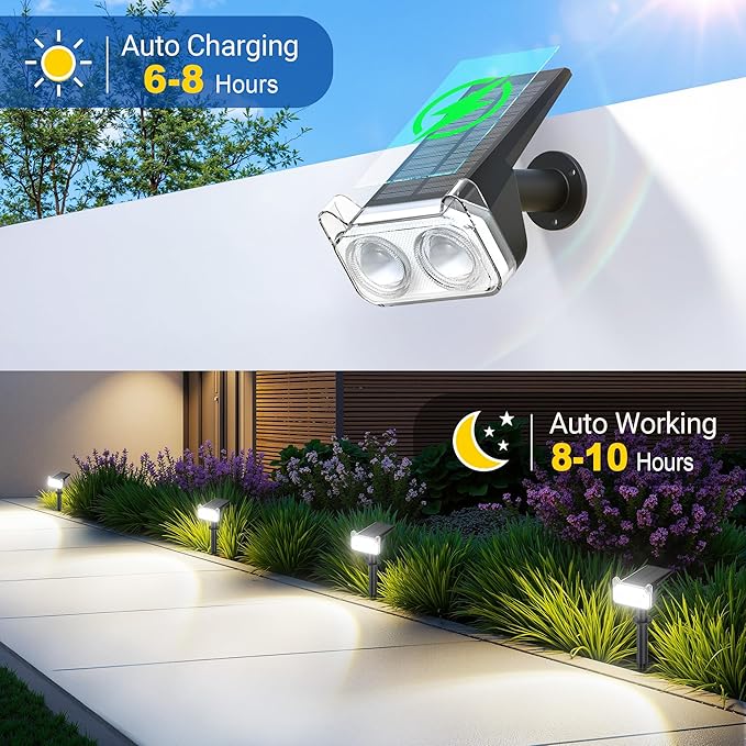 LETMY Solar Spot Lights Outdoor Waterproof with Bigger LED, 6 Pack Auto ON/OFF 135°Adjustable Solar Lights Outdoor, 2-in-1 Wall Lights & 2 Modes Landscape Spotlights for Tree Yard Pathway Garden Decor
