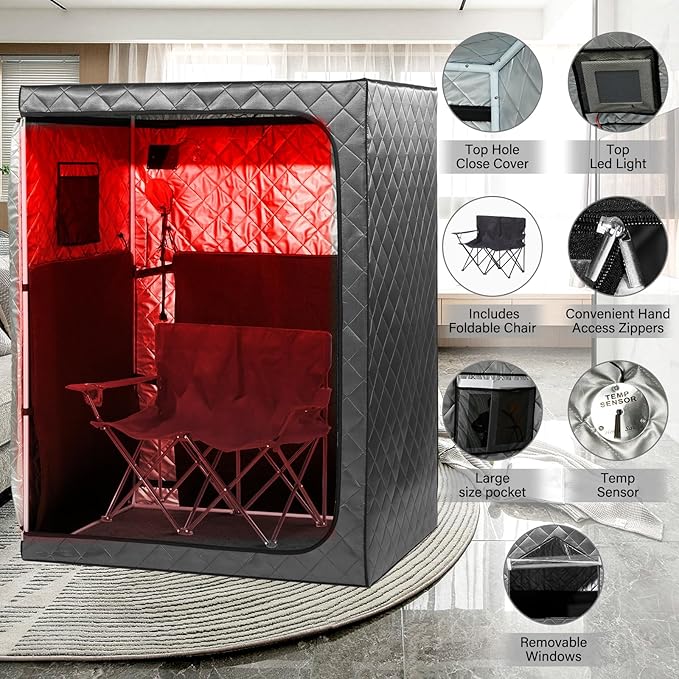 Full Body 2 Person Portable Infrared Saunas for Home, 2 Person Sauna Tent, at Home Sauna, Portable Personal Infrared Sauna Two-Person Sauna Tent with 2 Foldable Chairs, Remote Control