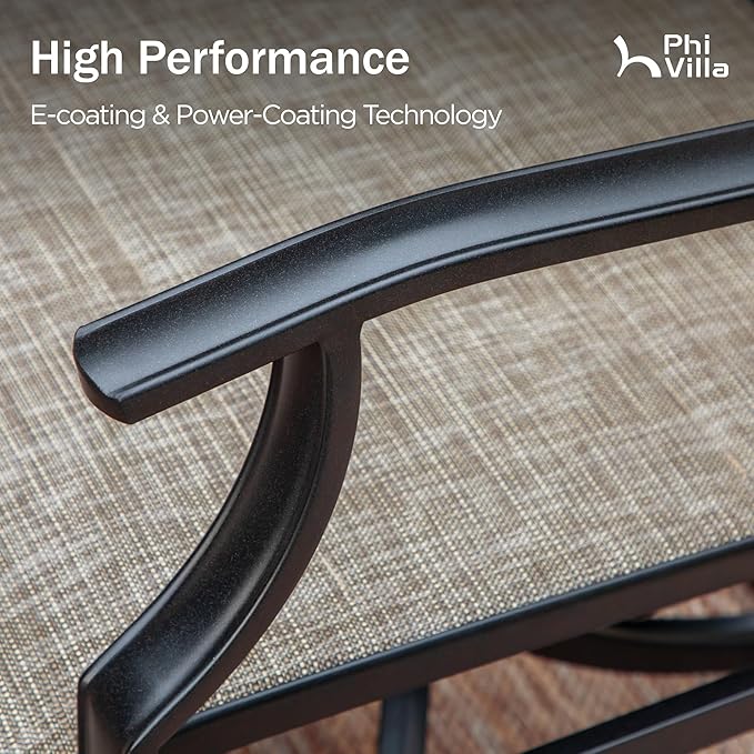 PHI VILLA Swivel Patio Dining Chair with 42" High Back, Padded Textilene Deep Seating Outdoor Chairs with Armrest & E-Coating Frame, All Weather-Resistant for Deck Lawn Garden, Set of 4