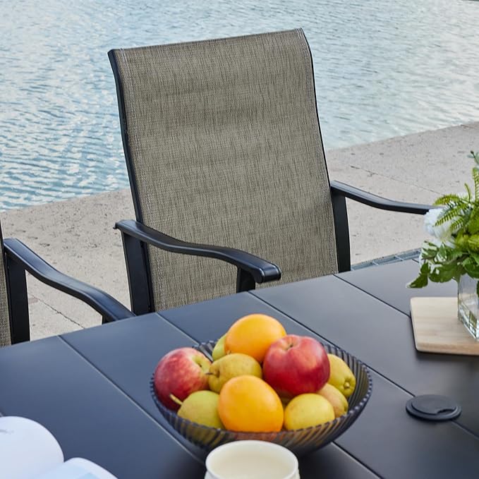 VICLLAX 5 Pieces Outdoor Dining Set, Patio Furniture Set of 4 Patio Swivel Dining Chairs and Square Patio Table, Mixed Brown Chairs & Walnut Tabletop