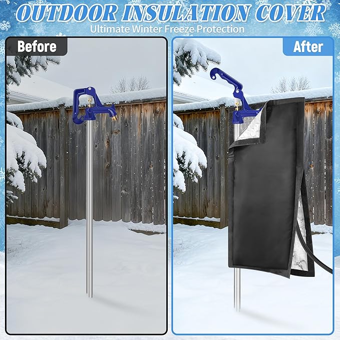 Outdoor Faucet Covers for Winter, 24.8" H×13.4" W - Waterproof Oxford Fabric Water Faucet Cover, Freeze Protection Outdoor Faucets Hose Bibs for Wall Taps Garden, Lawn, and Sprinkler Systems