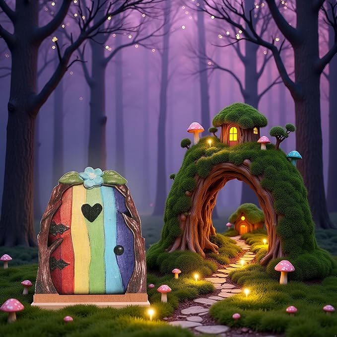 Multicolour Streak Mini Fairy Garden Door for Tree, 3D Miniature Fairy Door for Fairytale Tiny House Doors, Bonsai Terrarium Micro Landscape Decoration Accessories Garden Miniatures