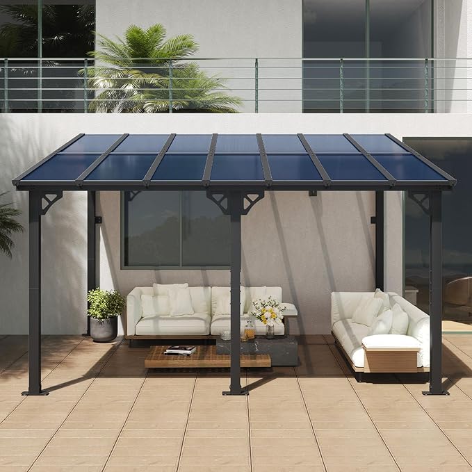 Aoxun 10’x 14’ Gazebo, Wall Mounted Gazebos Pergola on Clearance, Outdoor Patio, Large Wall-Mounted Heavy Duty Awnings for Patio, Decks, Backyard