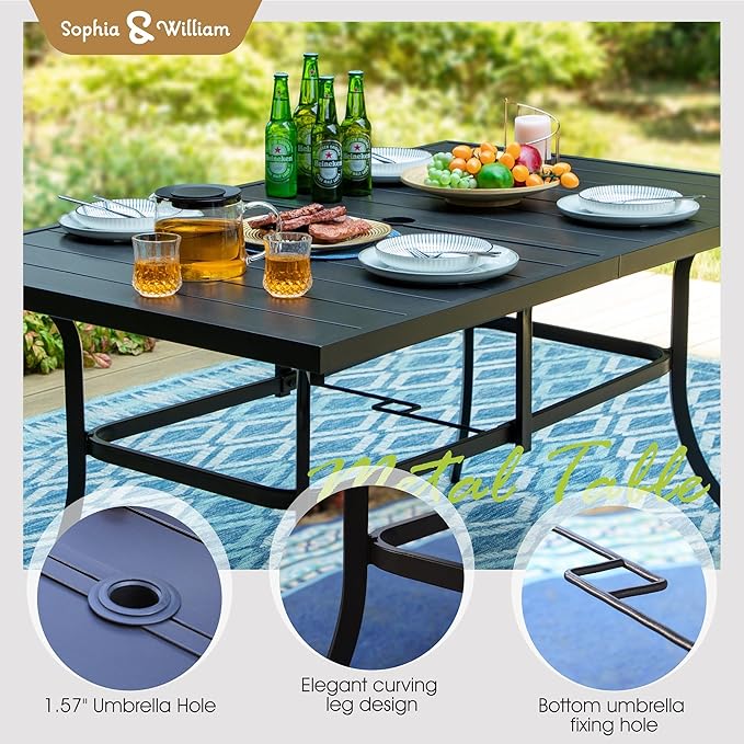 Sophia & William Patio Set with Umbrella 8 Pieces Outdoor Dining Set for 6 with 13ft Large Patio Umbrella Beige, 6 x Swivel Patio Chairs with 59" Dining Table for Lawn Garden