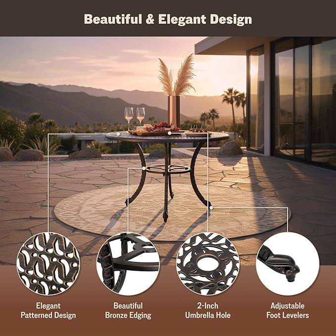 Kinger Home Harmon 41-inch Patio Dining Table, Round Outdoor Table, Outdoor Dining Table, Aluminum Patio Furniture, Outdoor Dining Set, Woven Design, Rust Resistant
