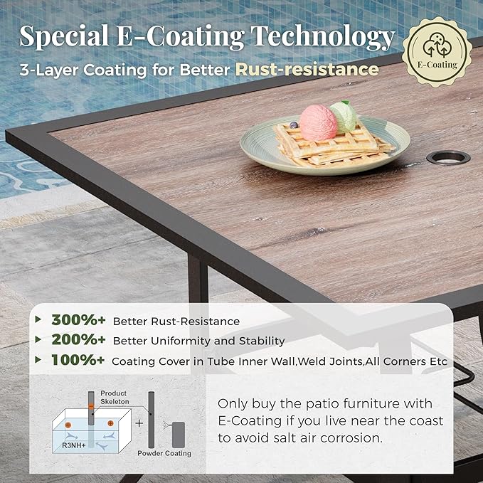 5 Pieces Patio Table and Chairs Set, 4 Person Outdoor Dining Furniture Set, 4 Red Textilene Chairs and 37" Wood-Like Table Top Table with Umbrella Hole, for Deck Backyard Lawn