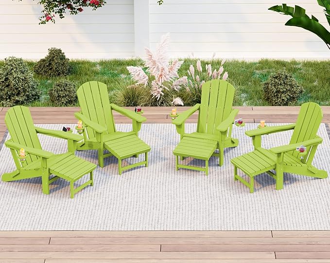 KINGYES Folding Adjustable Adirondack Chair with Ottoman Set of 4, Apple