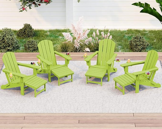 KINGYES Folding Adjustable Adirondack Chair with Ottoman Set of 4, Apple