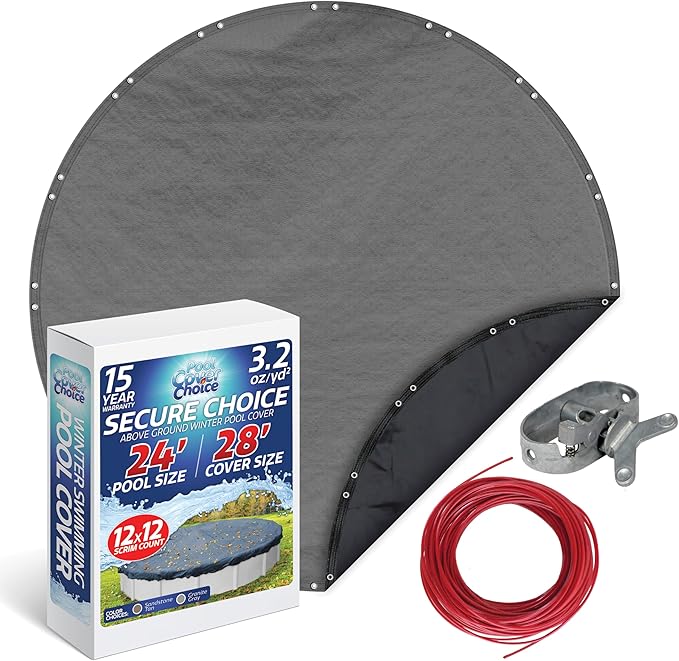 Winter Swimming Pool Cover for 24 ft Aboveground Round Pool Size, Secure Choice Series, Solid Material, Color - Granite Gray, Pool Cover Choice 3324-4CHOICE