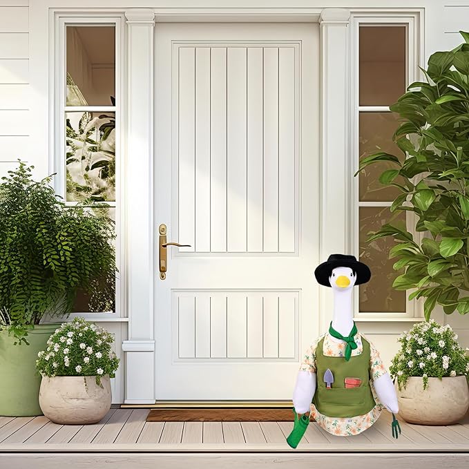 Gardener Goose Outfit for 23” Porch Goose Statue – Cute Lawn Goose Clothes for Outdoor Garden, Patio, Yard, Seasonal Decoration (Gardening Theme)