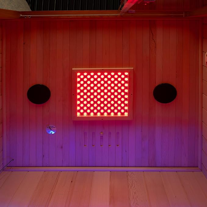Woodbridge Infrared Home Sauna Room 2 Person Hemlock Wooden Indoor Sauna with 7 Carbon Heaters, Red Light Therapy, Bluetooth Speaker, Intelligent Control Panel, Tempered Glass & Top Vent