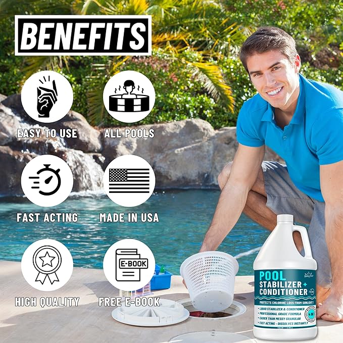 Pool Stabilizer - Cyanuric Acid Pool Stabilizer, Liquid Chlorine Stabilizer for Pool Chemicals, Swimming Pool Conditioner Stabilizer, Pool Stabilizer for Salt Pool & Chlorine, 1 Gallon