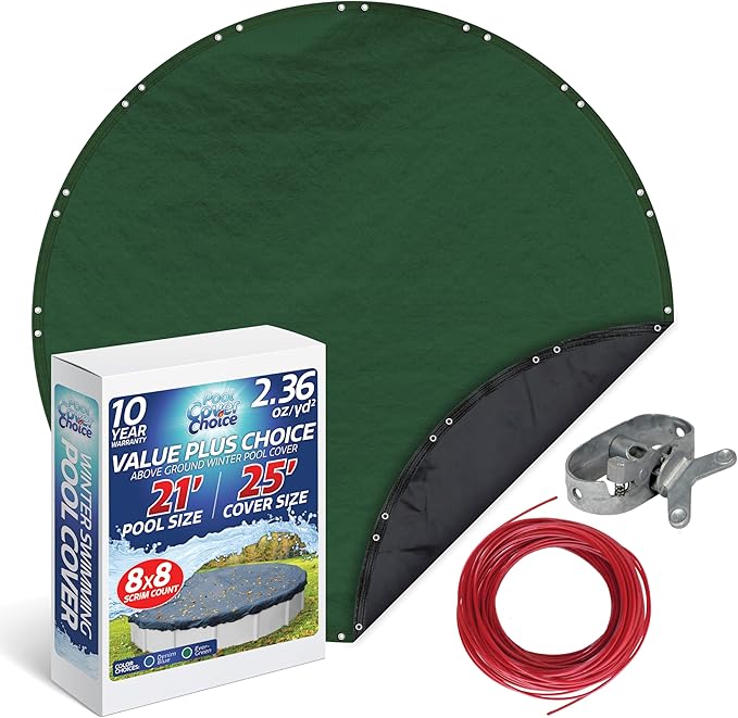 Winter Swimming Pool Cover for 21 ft Aboveground Round Pool Size, Value Plus Choice Series, Solid Material, Color - Evergreen, Pool Cover Choice 3221-4CHOICE