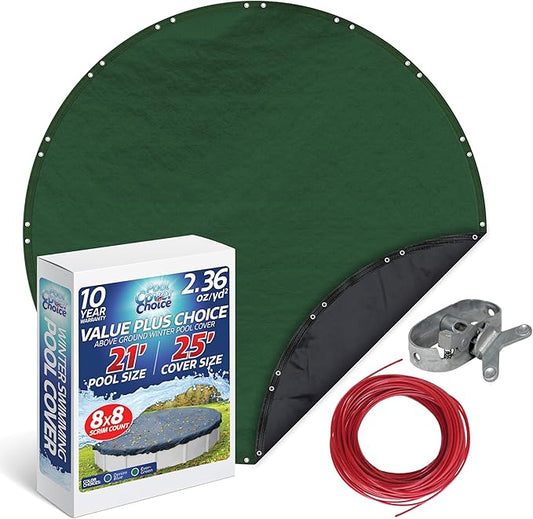 Winter Swimming Pool Cover for 21 ft Aboveground Round Pool Size, Value Plus Choice Series, Solid Material, Color - Evergreen, Pool Cover Choice 3221-4CHOICE