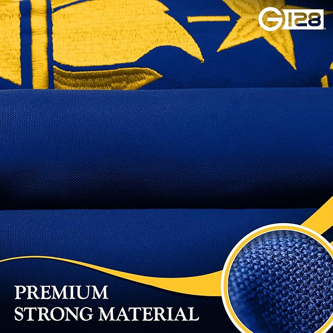 G128 Indiana State Flag | 2x3 Ft | StormFlyer Series Embroidered 220GSM Spun Polyester | Embroidered Design, Indoor/Outdoor, Brass Grommets, Heavy Duty, All Weather
