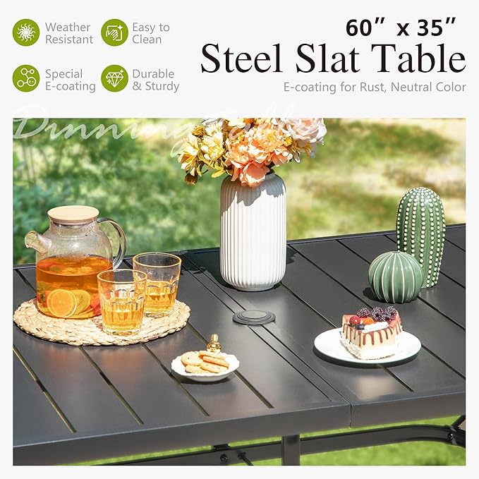 Sophia & William Swivel Patio Dining Set for 6 | 13ft Patio Umbrella Beige | Removable Seat Cushions | Black 59" Patio Dining Table