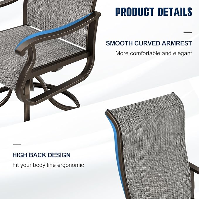UDPATIO Patio Swivel Dining Chairs Set of 8, Outdoor Swivel Chairs Patio High Back with All Weather Textilene Metal Rocking Frame for Lawn Garden Backyard, Gray White