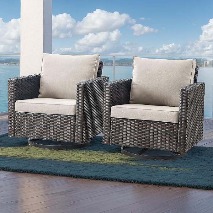 HUMMUH 5 Piece Patio Furniture Set,Wicker Swivel Rocker Patio Chairs Set of 4 with 30'' Fire Pit Table Outdoor Furniture Set for Porch,Garden,Backyard
