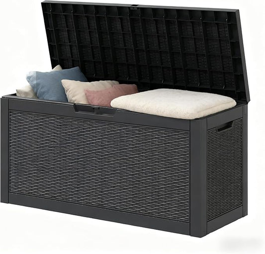 Outdoor Storage Box, Resin Deck Boxes Indoor and outdoor, Waterproof Storage Box Lockable Lid (Black, 60 Gallon)