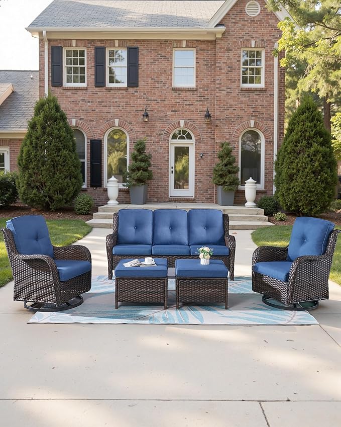 Pop 22x25/22x24 Outdoor Chair Cushions Set of 4 - Heavy Duty High Back Replacement Zippered Cushion for Patio Furniture Dining Rocking Chairs Loveseat L-Shape Sofa - Navy Blue/Button