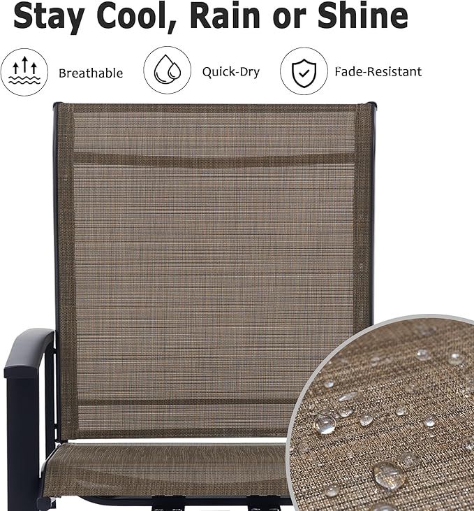 Patio Swivel Chairs Set of 4, Outdoor Swivel Chairs with Armrest, High Back Patio Chair with Metal Frame, All-Weather Outdoor Dining Chair for Deck, Porch and Lawn, Mocha
