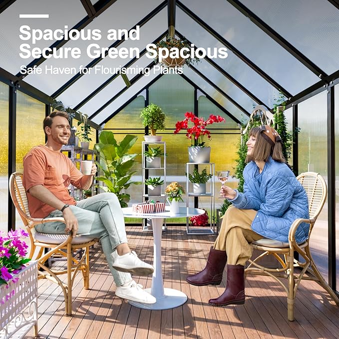 Greenhouse, 6x16 FT Easy Assembly Hybrid Polycarbonate Greenhouses for Outdoors w/3 Vent Windows & Swing Door Walk-in Green Houses Aluminum GreenHouses for Garden, Black