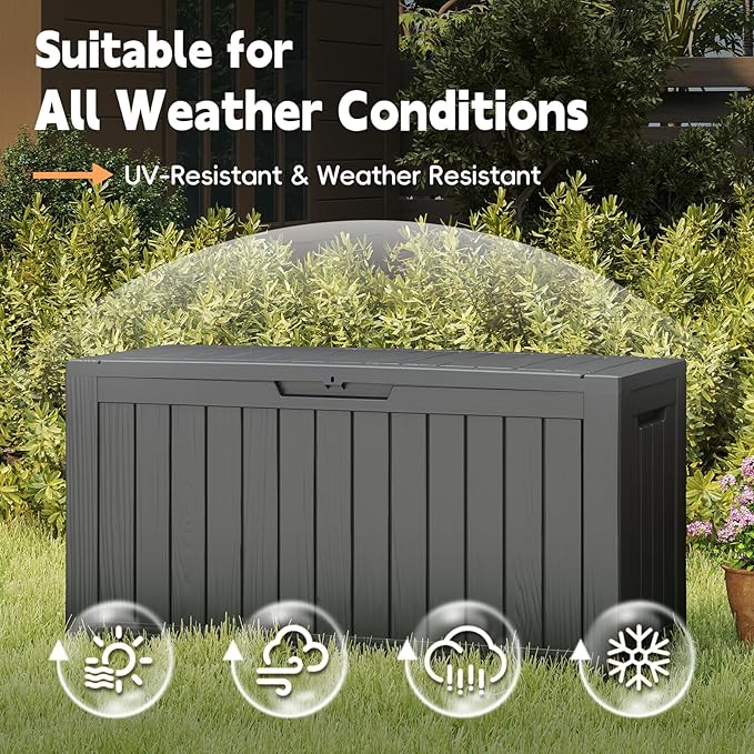Outdoor Storage Box, 72 Gallon Deck Box Waterproof, Resin Patio Storage Bin for Package Delivery, Patio Furniture Cushion, Garden Tools, Pool Accessories, Weatherproof, Black