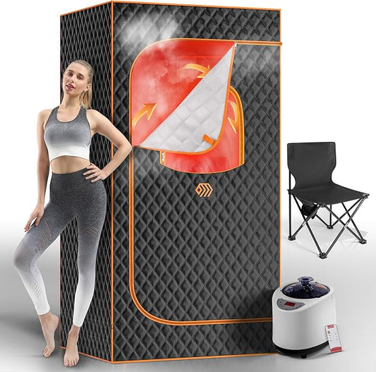 Portable Sauna Box, Personal Steam Sauna for Home with Steamer, Remote Control, Folding Chair and Mat, Portable Steam Sauna Tent, Home Spa for Relaxation