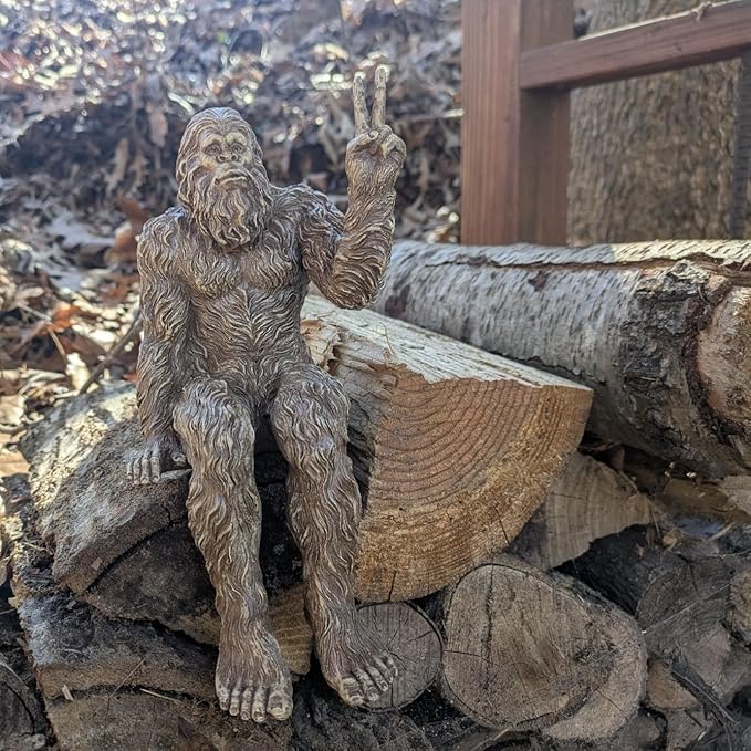 John Bernard & Company Bigfoot Peace Sign Decorative Sasquatch Yeti Statue/Figurine Indoor/Outdoor Sculpture for Patio, Deck, Home, Office 10 in H Shelf Sitter Figurine (Stonewash)