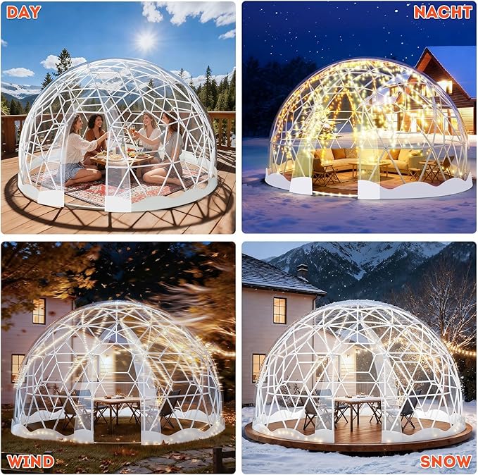 Garden Dome Tent, 12 x 7.2 ft Outdoor Clear Bubble Tent for 2-4 Person, All-Weather Geodesic Dome Greenhouse with Window & Door, PVC Transparent Tent for Patio, Camping, Party (12FT - White)
