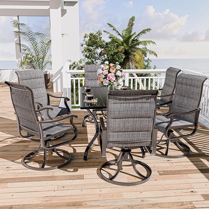 UDPATIO Patio Swivel Dining Chairs Set of 6, Outdoor Swivel Chairs High Back with All Weather Padded Textilene, Metal Rocking Frame for Lawn Garden, Dark Grey