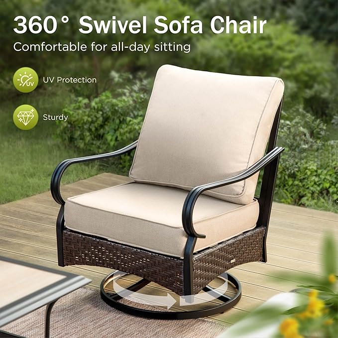 Patio Furniture Set with 56" Fire Pit Table, Premium Outdoor Wicker Metal Frame Furniture with Upgraded Waterproof Thick Cushions for Porch, Poolside, Deck, and Yard