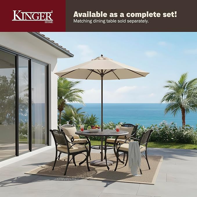 Kinger Home Harmon 2-Piece Cast Aluminum Outdoor Patio Chair, Patio Seating with Cushions, Chairs for Outside, Weather Resistant, Cushions Included