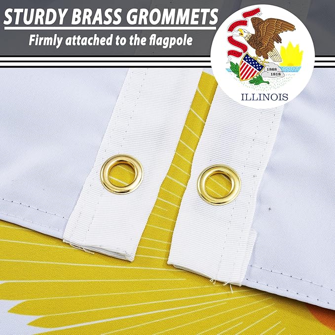 FLAGWIN Illinois Flag 3x5 FT - 3 Ply Double Sided Polyester Flags with Brass Grommets - Vivid Color and Fade Proof State of Illinois Flag 3x5 Outdoor
