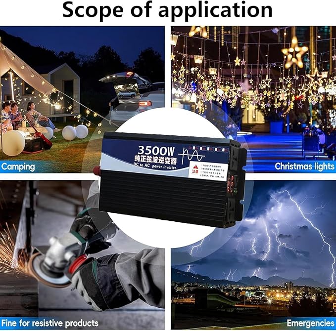 3500 Watt Power Inverter 72V DC to 110V AC Converter, RV Inverter, LED Display with 2 AC Outlets Dual Fans Radiating, for RV, Camp and Home, Electric Tool Pure Sine Wave Inverter (110V, 3500W, 72V)