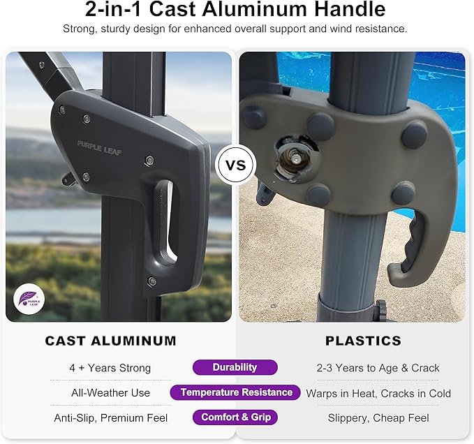 PURPLE LEAF 8 FT Cantilever Patio Umbrella Outdoor Aluminum Offset Square Umbrella with 3 Years Fade Resistance Recycled Fabric and 360-degree Rotation for Deck Pool Garden, Mint Green