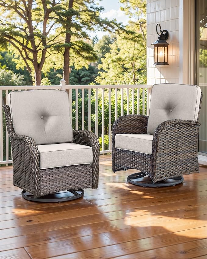 Luxury 22x24/22x25 6-Inch Outdoor Cushions for 5 Peice Patio Furniture Set - Set of 5 Water Repellent Pillow for Wicker Rocking Swivel Chairs Loveseat Couch Sectional Sofa - Beige