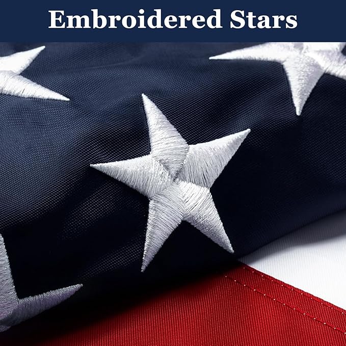 American Flags for Outside 6x10 Ft; American Flags 6x10 Outdoor Heavy Duty. Durable 250D Polyester US flags with Premium Embroidered Stars, Sewn Stripes, Brass Grommets, and Vibrant Colors.