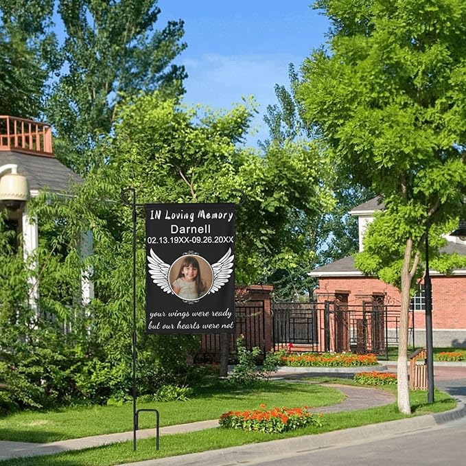 Custom Memorial Flag Personalized Garden Flag for Cemetery in Loving Memory with Photo Name Date Memory Garden Flags For Loss of Loved One Lawn Outdoor Double Sided Yard Flags (Memorial Funeral Flags 2, 12x18(in))