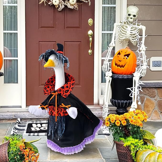 Halloween Goose Outfit Witch Goose Clothes for 23" High Cement or Plastic Lawn Clothing Porch Garden Costume for Yard Lawn Outdoor Garden Patio Statue Holiday Decor