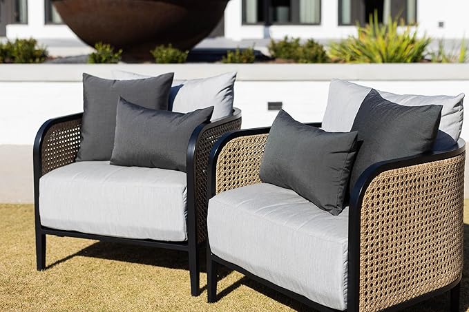 RSH DECOR: Square Throw Pillows Set of 2 | 20” x 20” | All-Weather Spun Fabric | Water and Fade-Resistant | Outdoor Accent Pillows for Patio Furniture | Charcoal Grey (Gray)