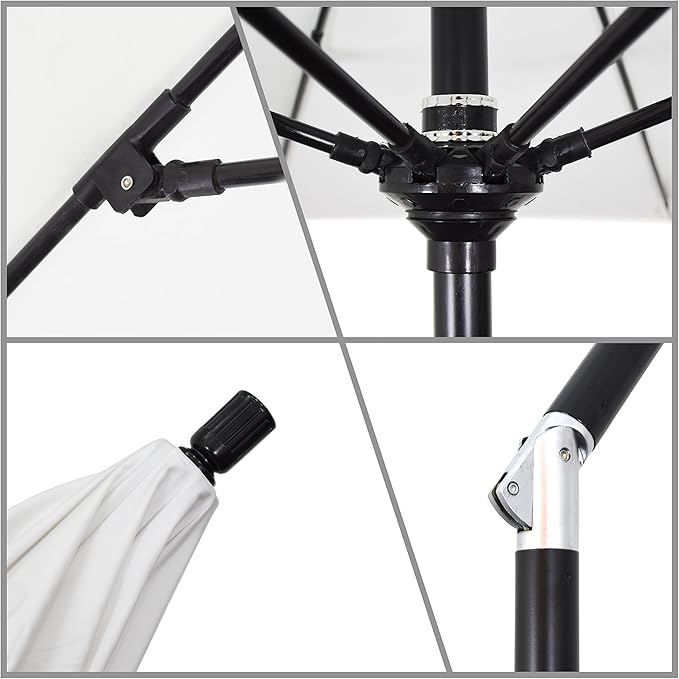 California Umbrella 9' Round Aluminum Pole Fiberglass Rib Market Umbrella, Crank Lift, Collar Tilt, Black Pole, Sunbrella Spectrum Mist