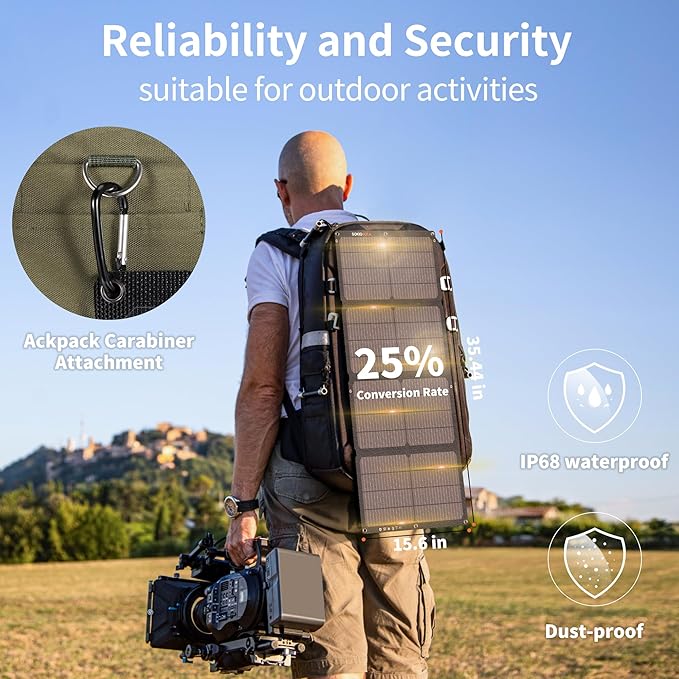 60W Portable Solar Panels NextGen Foldable Solar Panel Charger Kit 25% Efficiency with DC USB-C USB-A Output ETFE IP68 Waterproof Solar Panel for Travel Outdoor Camping RV Trip