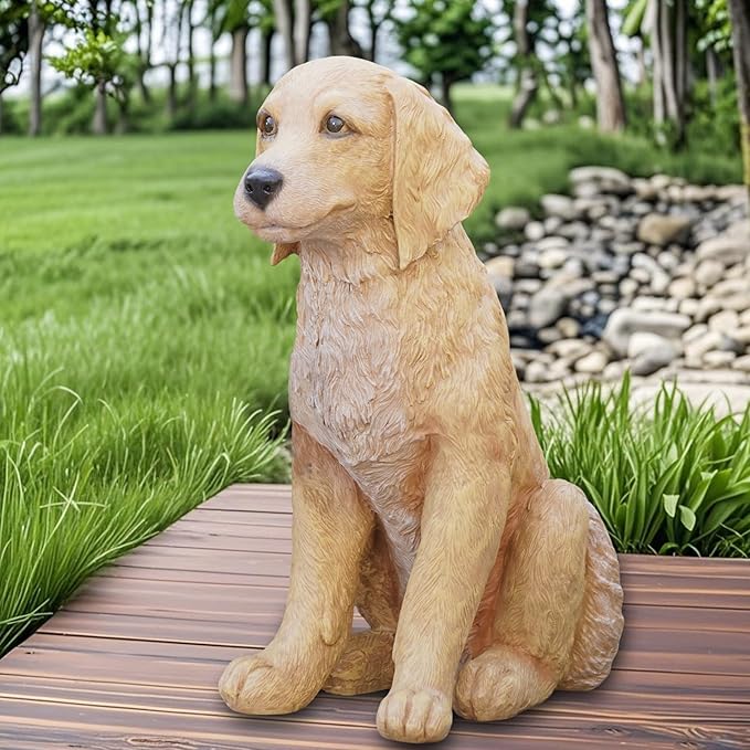 Cynkeyee Dog Statues Lawn Decorations - Large Pet Figurines Garden Decor Golden Retriever Statue for Outside Patio Yard Decorations Outdoor Puppy Gift for Woman 11x5.5x13 inch