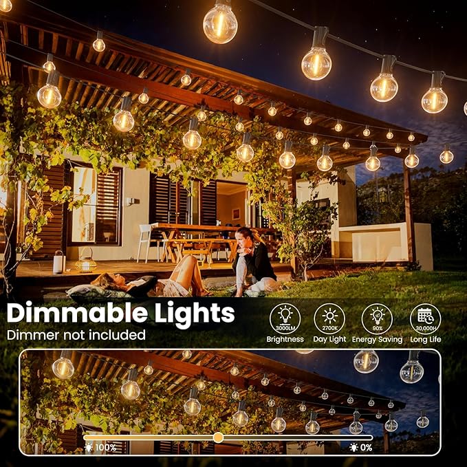 RTTY Outdoor String Lights 100ft, G40 Led Patio Globe Lights with 52pcs Bulbs,Shatterproof Waterproof Connectable Outside Hanging for Porch Cafe Bistro Backyard Gazebo Balcony Deck Party
