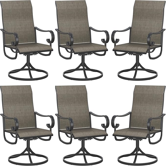 VICLLAX Swivel Patio Chairs Set of 6, 360-degree All-Weather Outdoor Swivel Chairs for Lawn Garden, Patio Dining Chairs, Black Metal Frame and Textilene Mesh Fabric