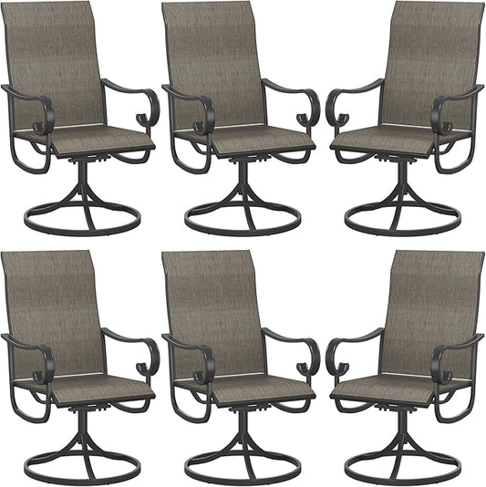 VICLLAX Swivel Patio Chairs Set of 6, 360-degree All-Weather Outdoor Swivel Chairs for Lawn Garden, Patio Dining Chairs, Black Metal Frame and Textilene Mesh Fabric
